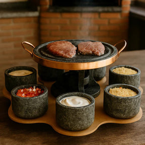 Churrasco Giratório Pedra Sabão – Jogo 9 Peças com Brinde Exclusivo!