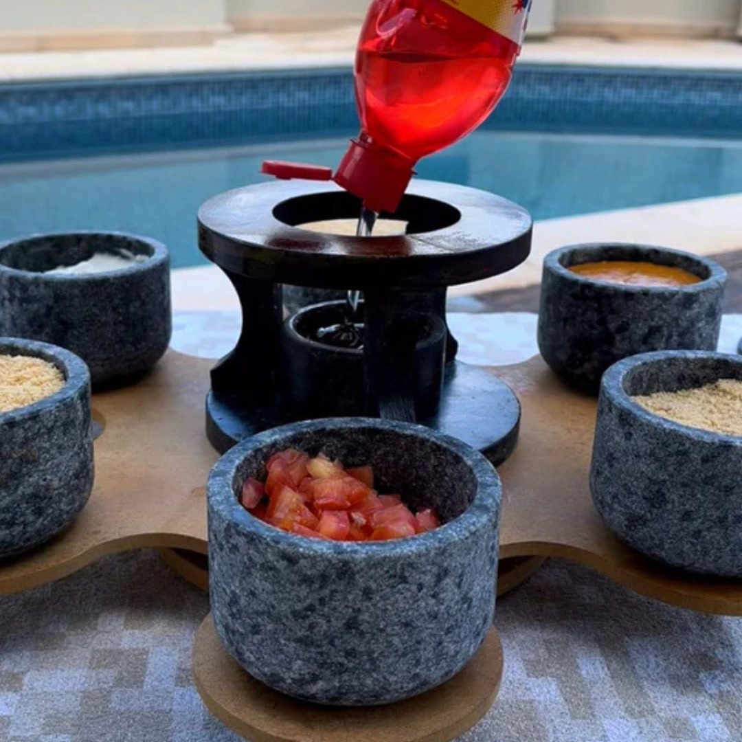 Churrasco Giratório Pedra Sabão – Jogo 9 Peças com Brinde Exclusivo!