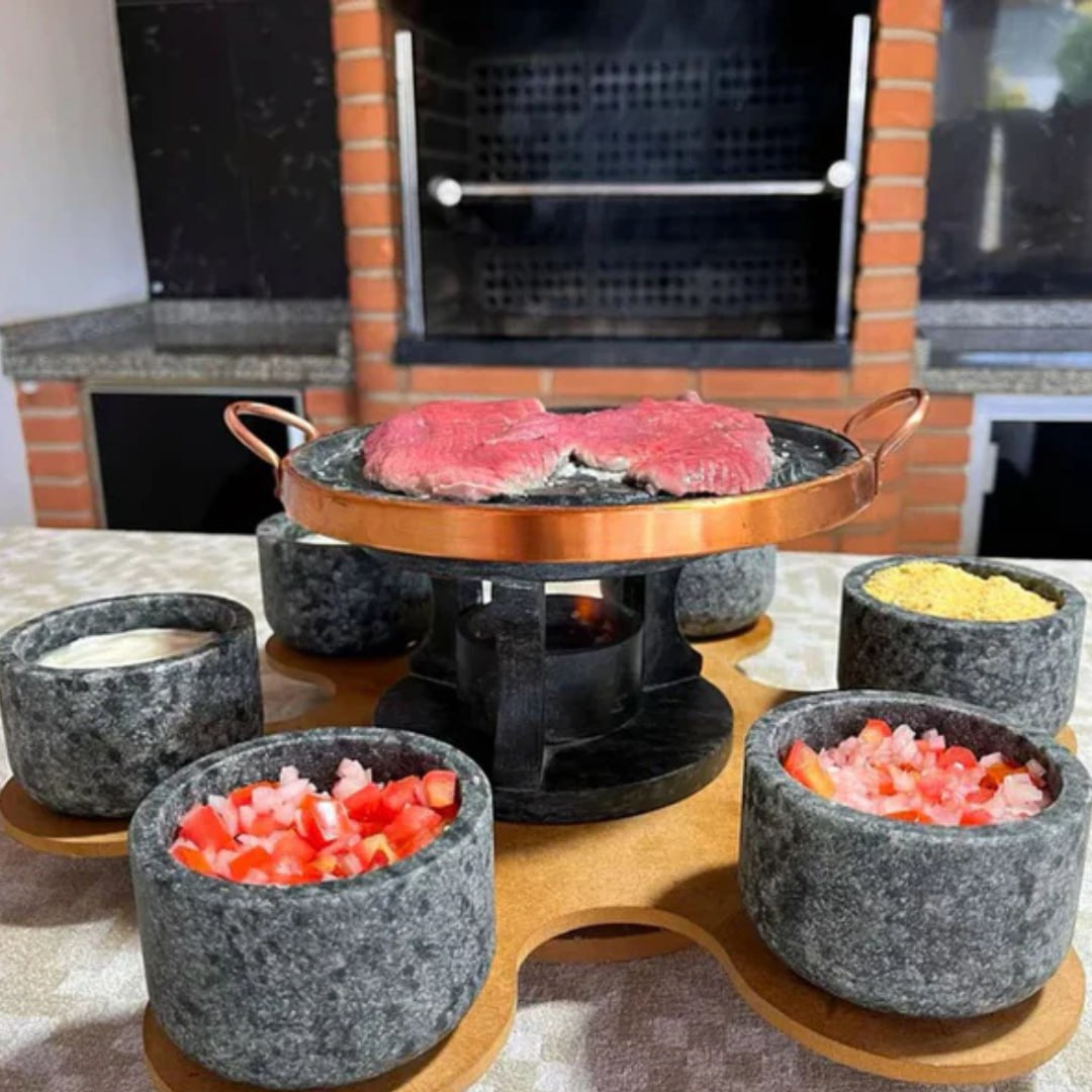 Churrasco Giratório Pedra Sabão – Jogo 9 Peças com Brinde Exclusivo!